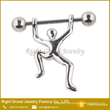 Langhantel Dangle Gewichtheber chirurgischen Stahl Stillhütchen Ringe Piercings 14G